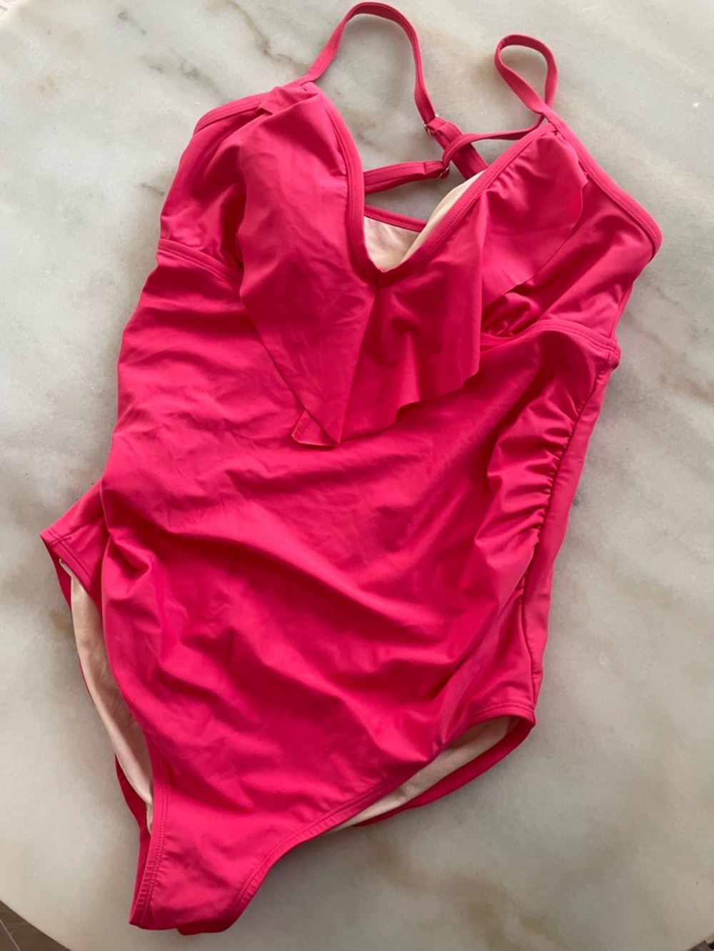 Isabel Maternity by Ingrid & Isabel Hot Pink Ruffle One-Piece Swim size M